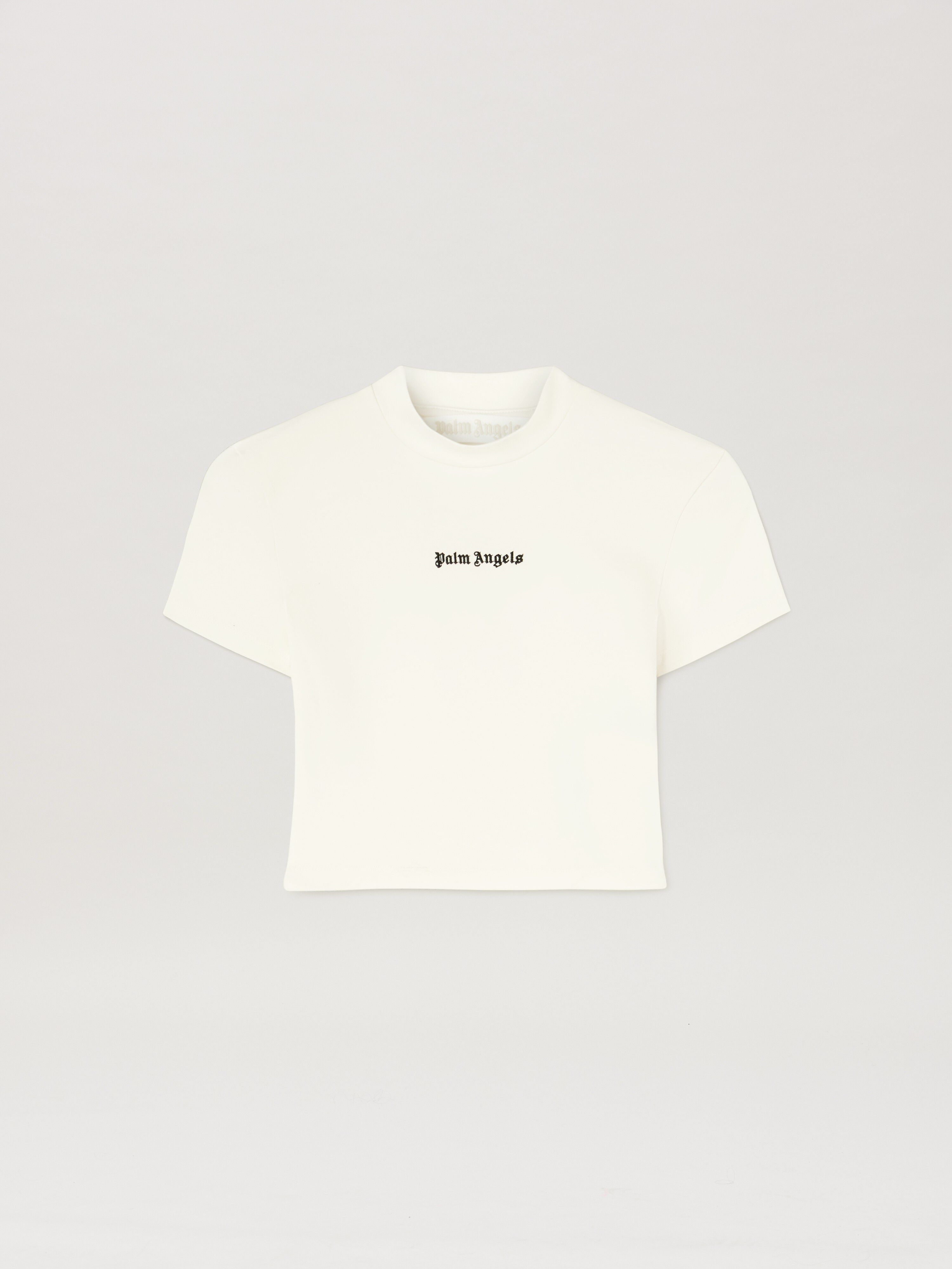 PALM ANGELS  Cropped Baby T-Shirt mit klassischem Logo OFF WHITE - BLACK PWAA074C99JER001