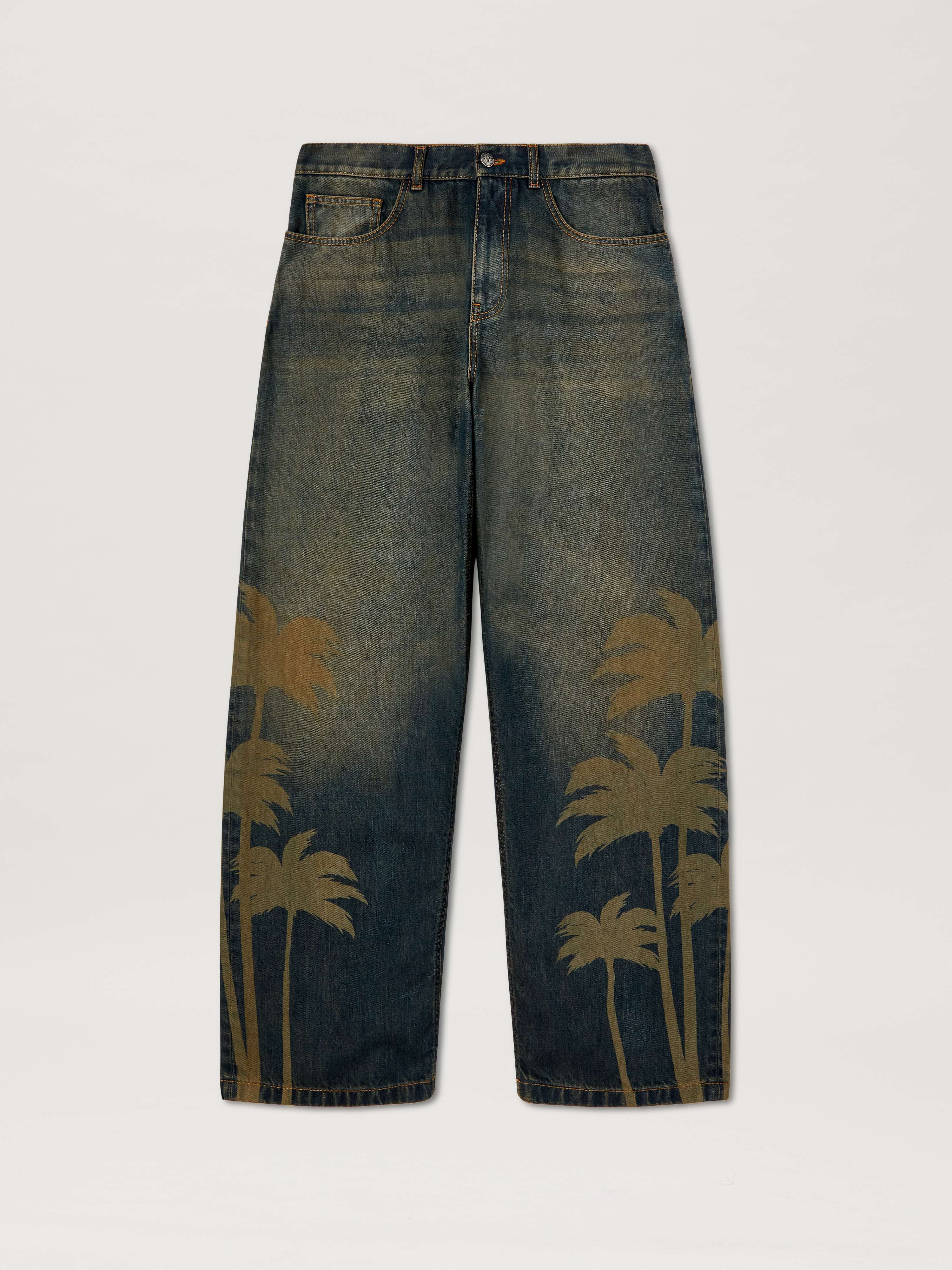 PALM ANGELS  Palm lasered denim pants MARRONE - GRIGIO PMYA049S25DEN001