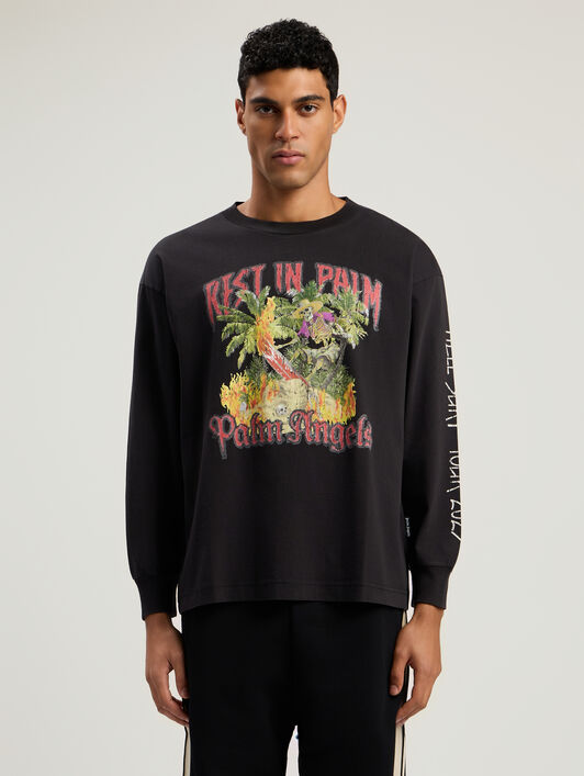 PALM ANGELS Rest In Palm Long Sleeve T-Shirt BLACK - MULTICOLOR PMAB058F25JER004