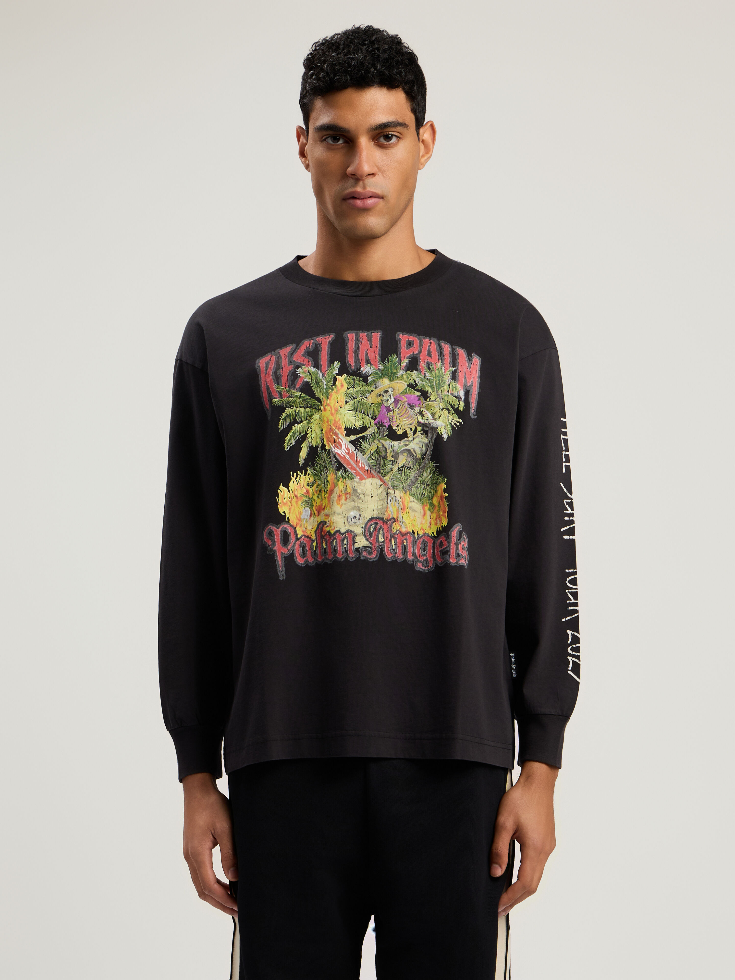PALM ANGELS Rest In Palm Long Sleeve T-Shirt BLACK - MULTICOLOR PMAB058F25JER004