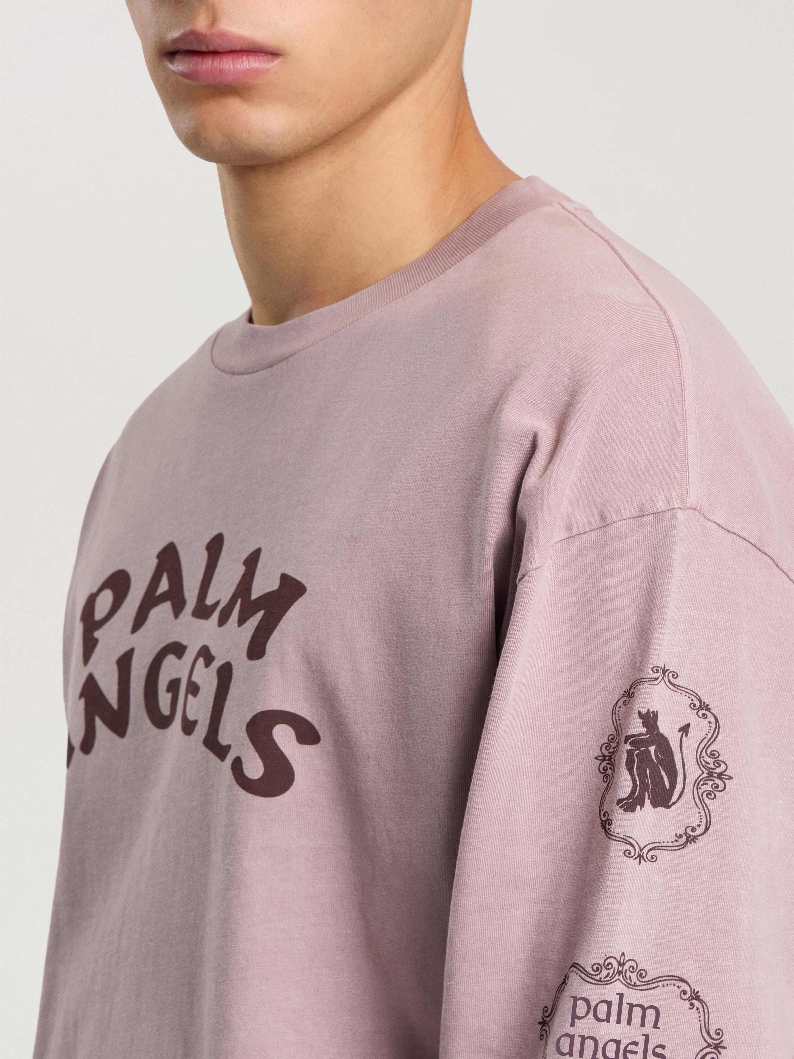Devil Herald Long Sleeve T-Shirt PALM ANGELS Devil Herald Long Sleeve T-Shirt MAUVE - BROWN PAMAB01F26JR01