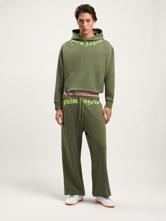 PALM ANGELS Waist Logo Sweatpants MILITARY GREEN LIME PMCH025S26FLE001