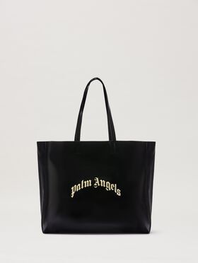 PALM ANGELS  Curved Logo Shopping bag BROWN - DARK BROWN PWJA035S25LEA001