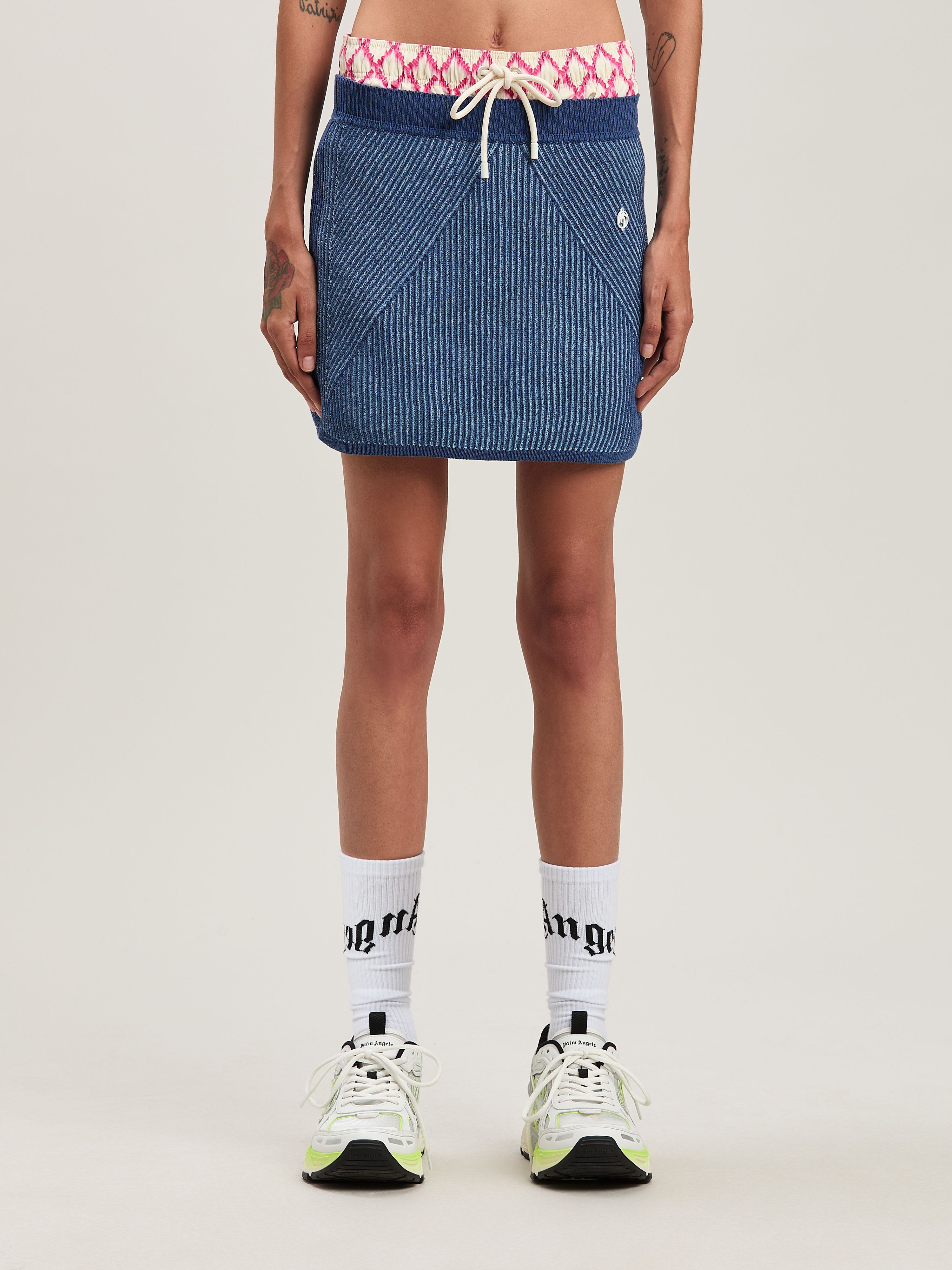 PALM ANGELS  Rib Mini Skirt INDIGO BLUE - LIGHT BLUE PWHL014S25KNI001