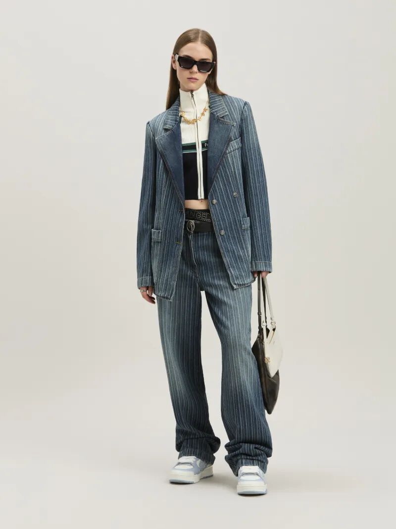 PALM ANGELS  Laser pinstriped denim blazer LIGHT BLUE - WHITE PWYE041S25DEN001