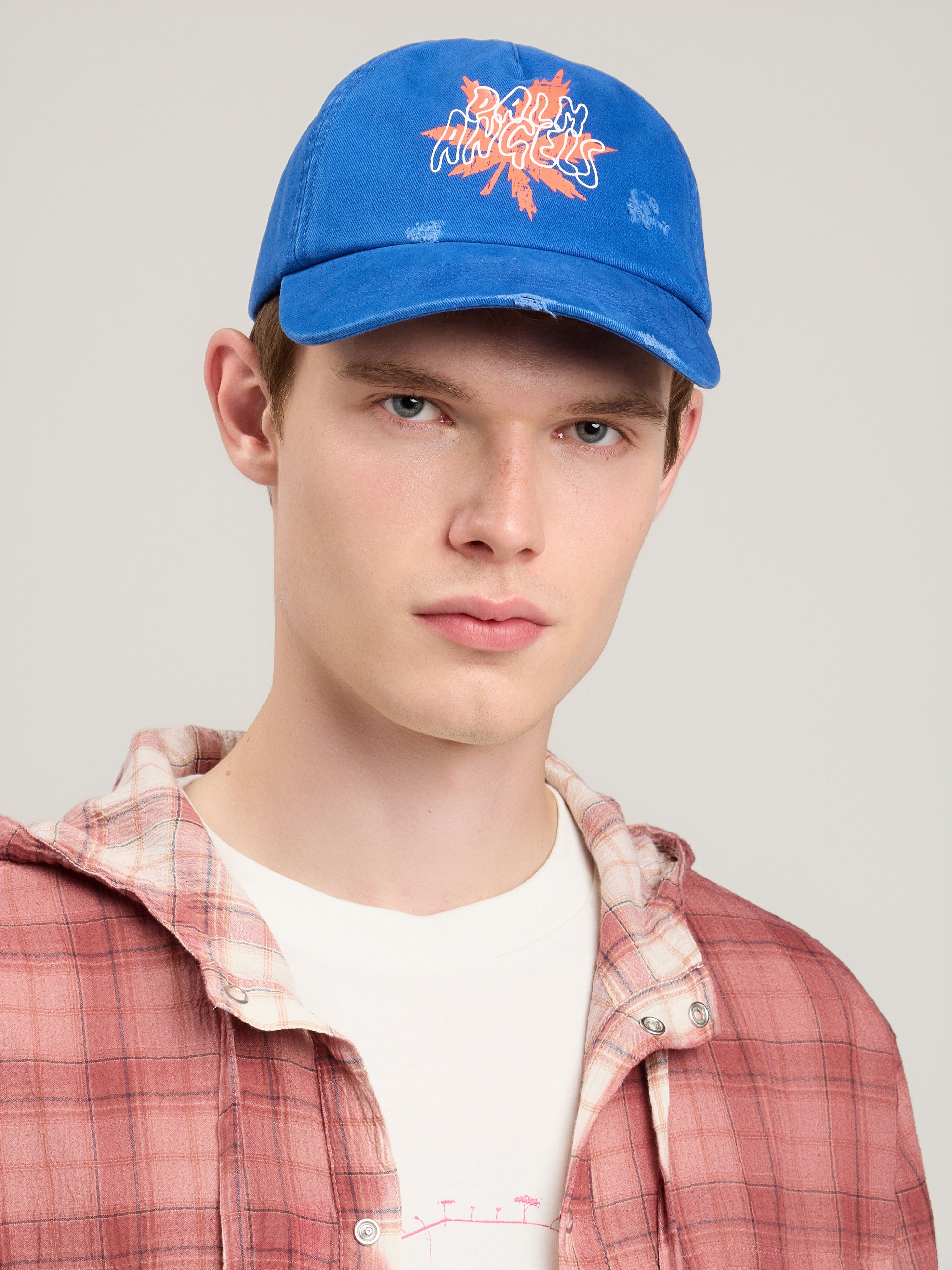 PALM ANGELS Palm Leaf Cap COBALT BLUE ORANGE PMLB104S26FAB00F