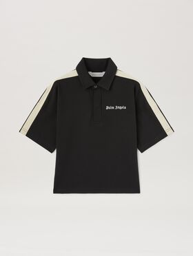 PALM ANGELS  Oversize Track polo shirt DUSTY BLUE OFF WHITE PBCJ002C99FAB003