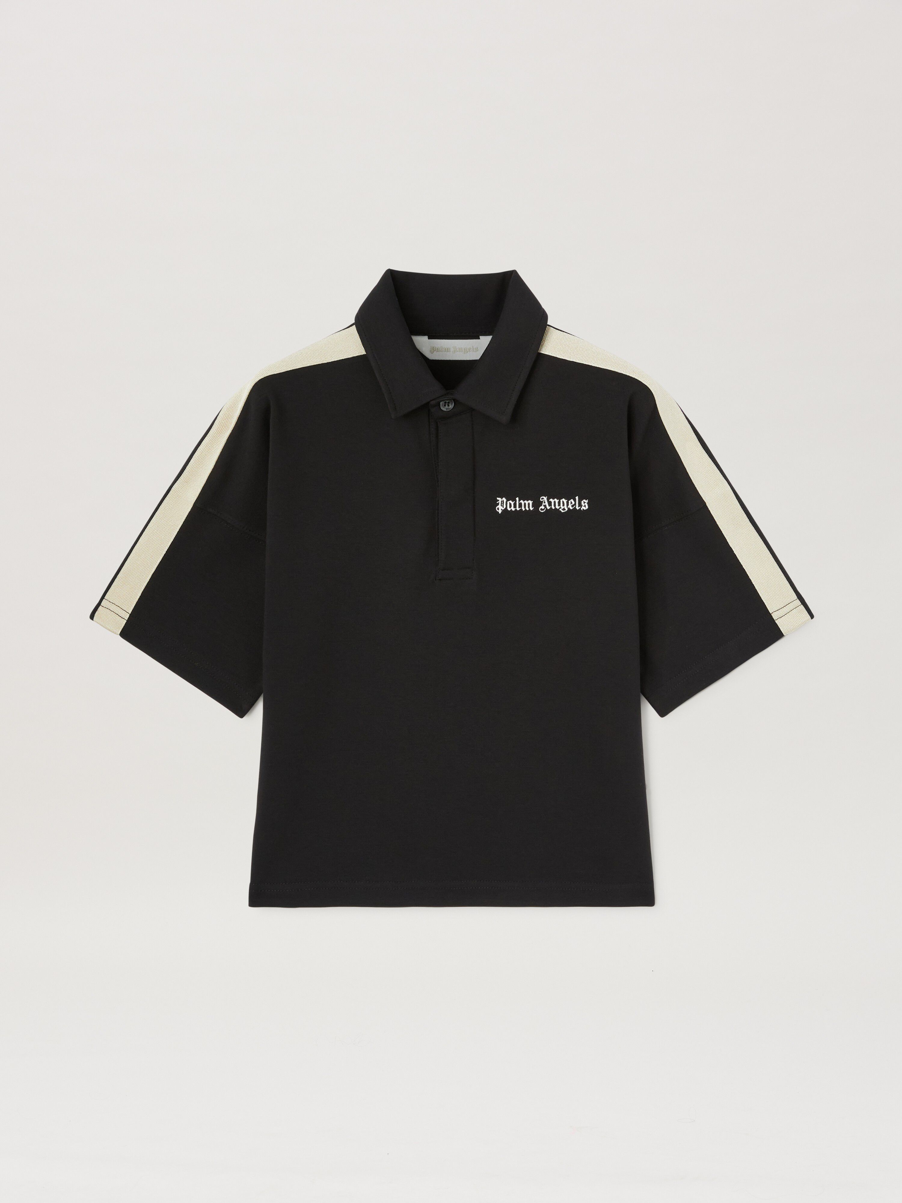 PALM ANGELS  Oversize Track polo shirt BLACK OFF WHITE PBBD013S25FLE001