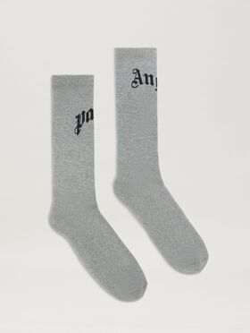 PALM ANGELS  Curved logo high socks GREY MELANGE - BLACK PMRA001S25FAB001