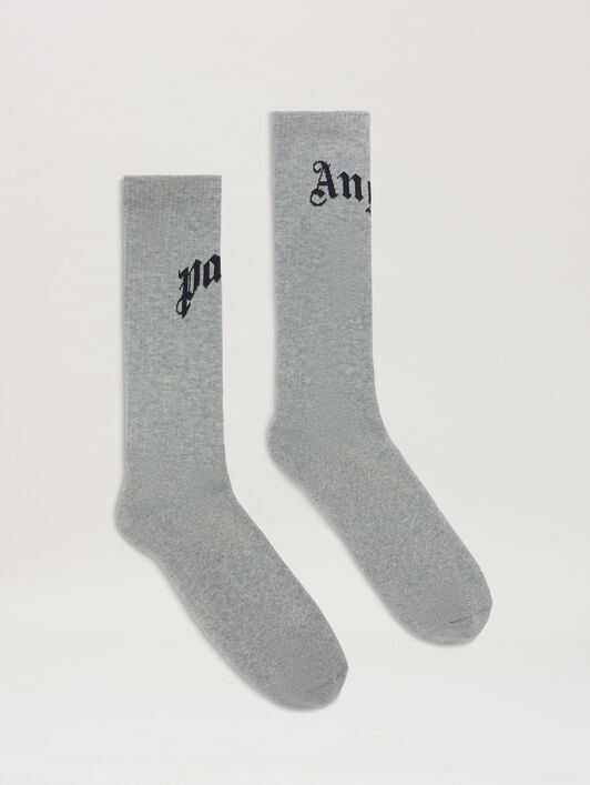 PALM ANGELS  Hohe Socken mit geschwungenem Logo GREY MELANGE - BLACK PMRA001S25FAB001