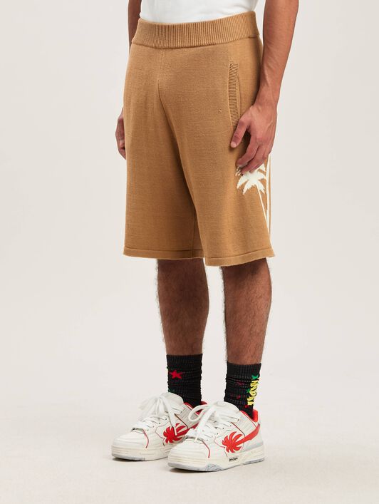 PALM ANGELS  Palm Inlay knit shorts BEIGE - OFF WHITE PMHM012S25KNI002