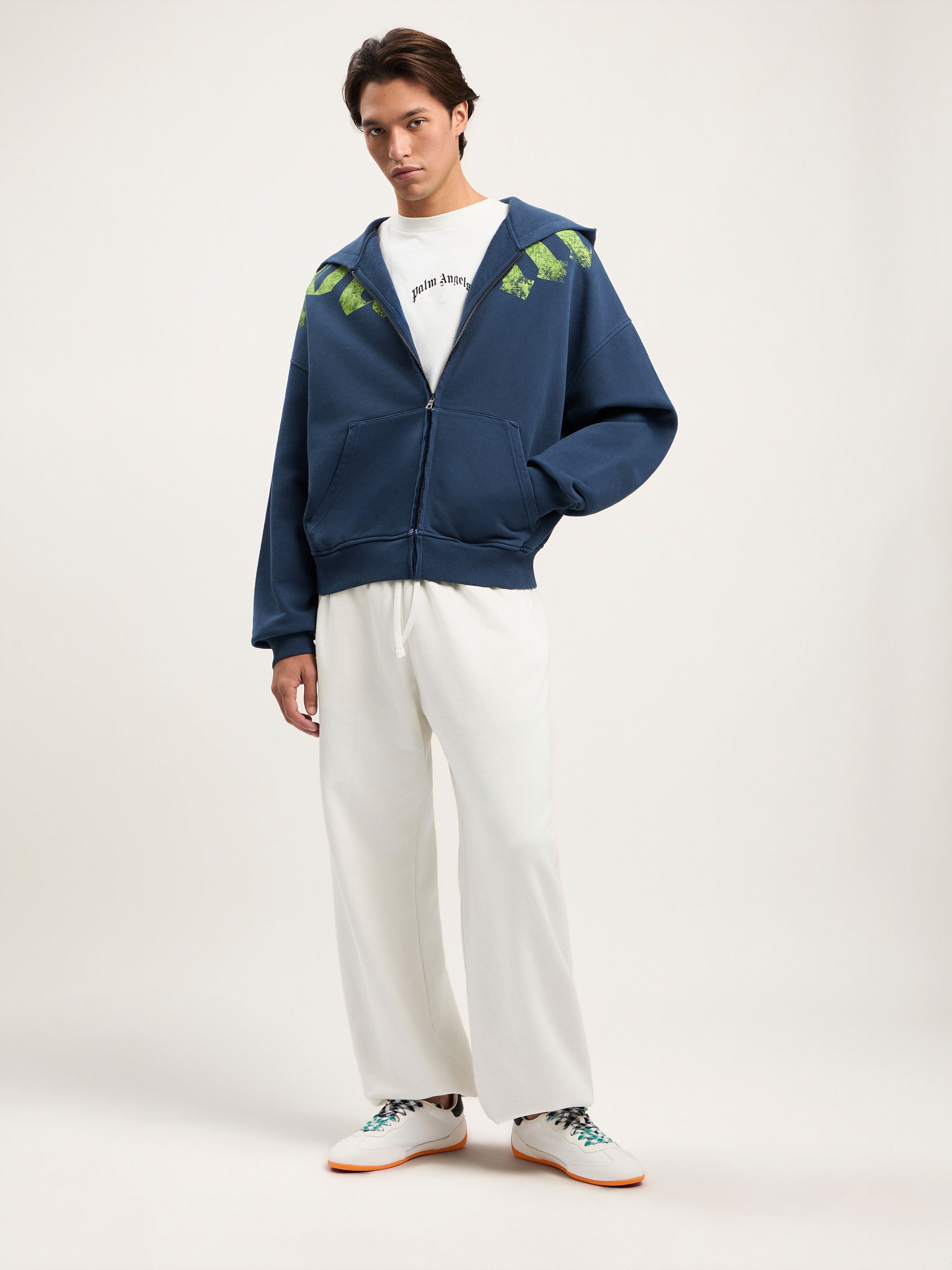 Big Neck Logo Zip Hoodie in NAVY BLUE LIME for Men | Palm Angels®