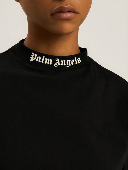 PALM ANGELS Back Curved Logo Cropped T-Shirt BLACK - CREAM PAWAA01F26JR01