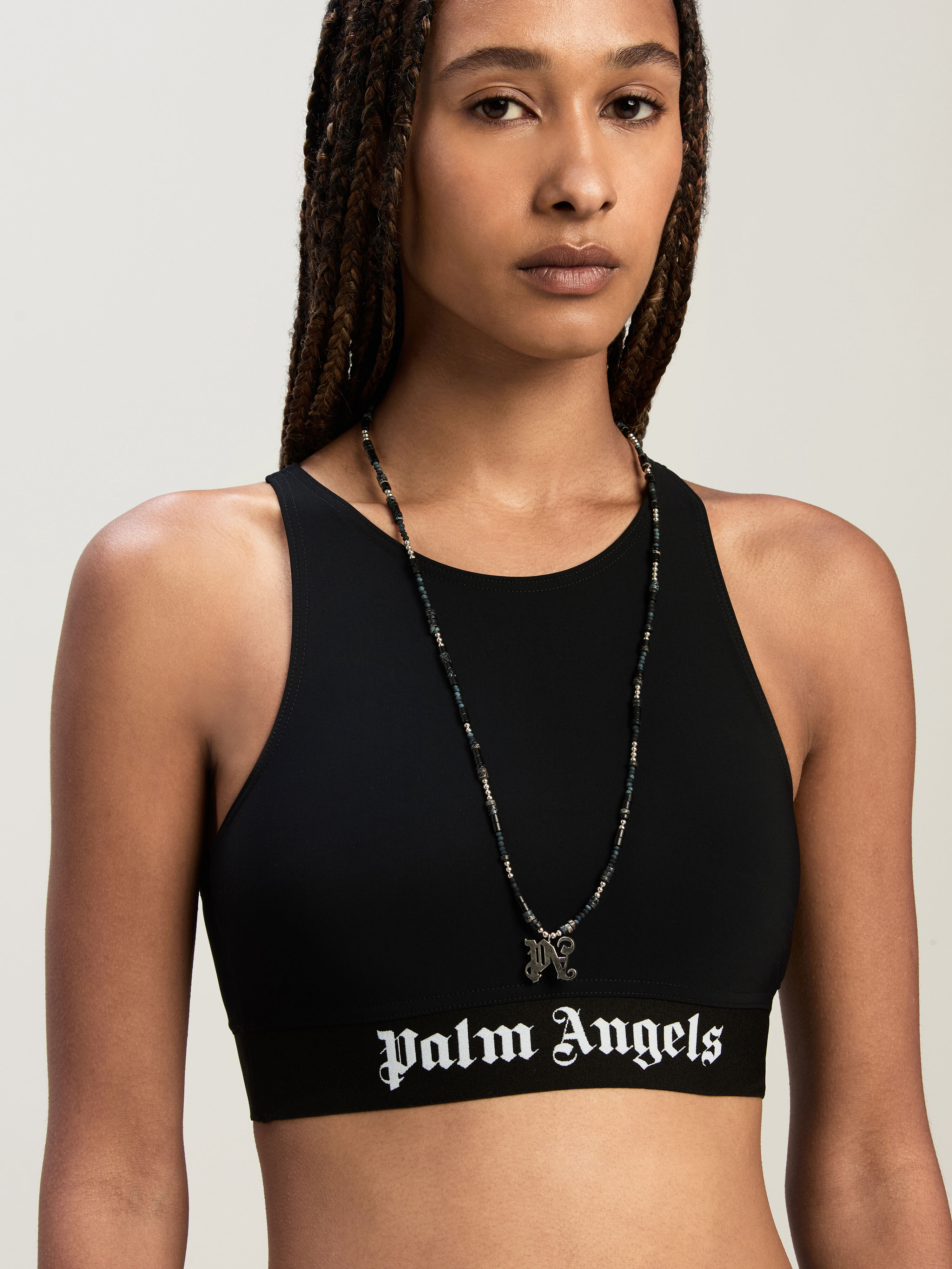 PALM ANGELS American neckline sport top BLACK - WHITE PWVO024C99FAB001