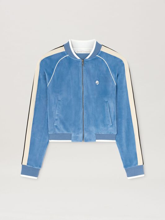 PALM ANGELS  Chenille Oval Palm Track Jacquet LIGHT BLUE - OFF WHITE PWBD063S25FAB001