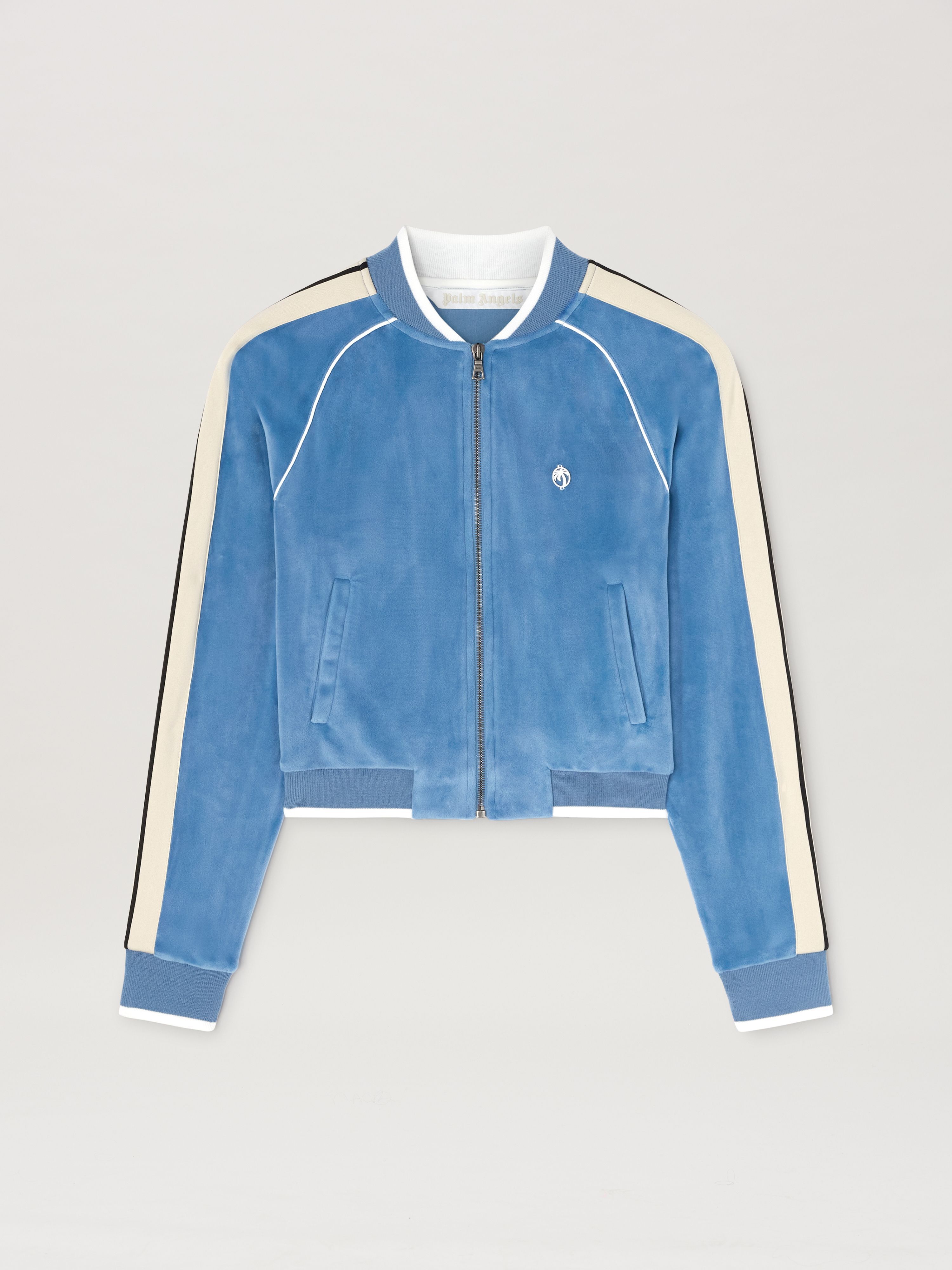 PALM ANGELS  Chenille Oval Palm Track Jacquet LIGHT BLUE - OFF WHITE PWBD063S25FAB001