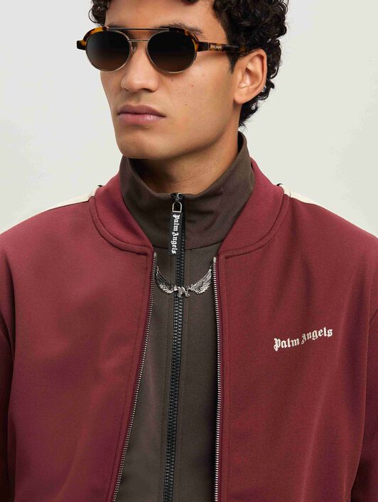 PALM ANGELS  Embroidered Logo Track Jacket BURGUNDY - OFF WHITE PMBD061S25FAB001