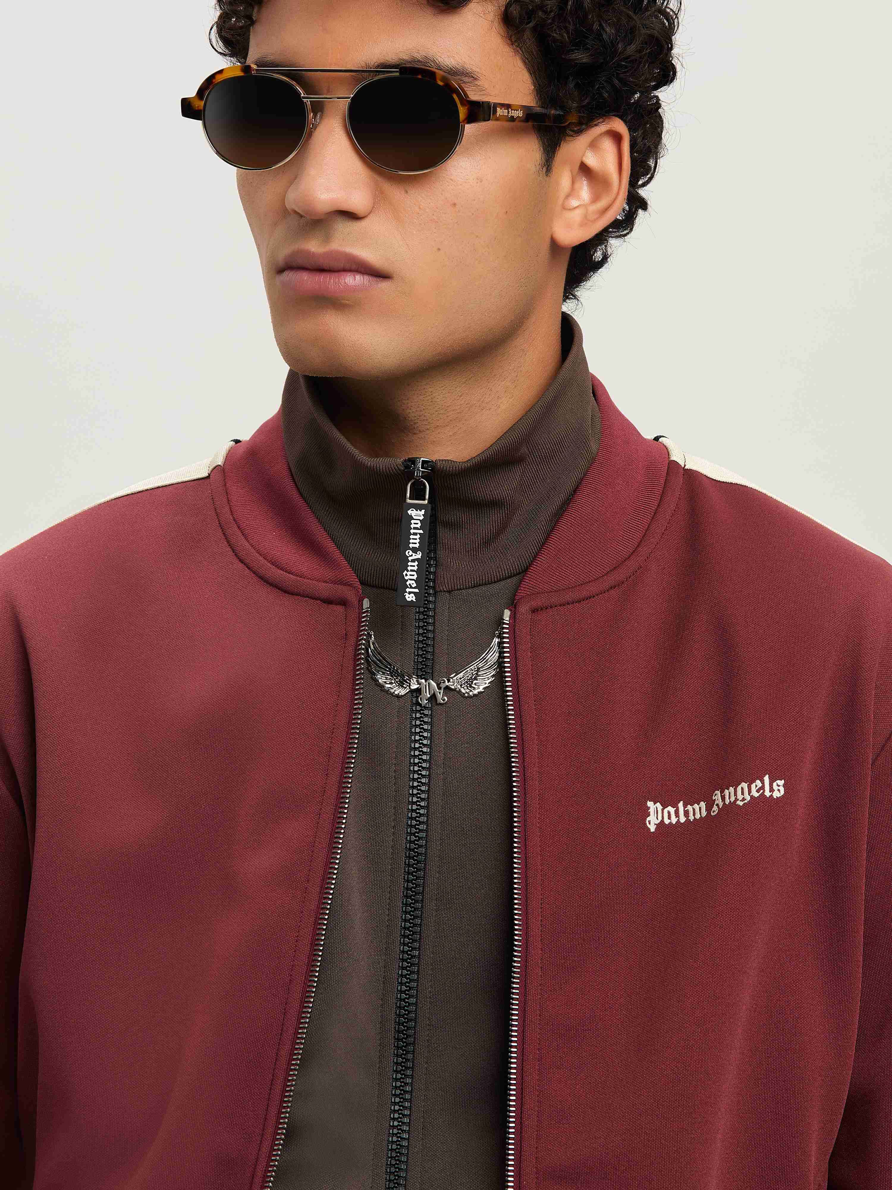 PALM ANGELS  Embroidered Logo Track Jacket BURGUNDY - OFF WHITE PMBD061S25FAB001