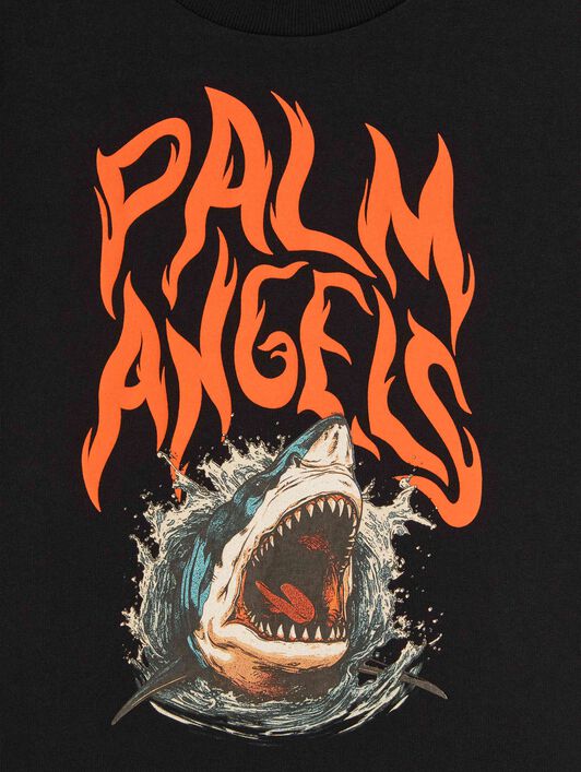 PALM ANGELS  Shark T-shirt BLACK ORANGE PBAA002S25JER003
