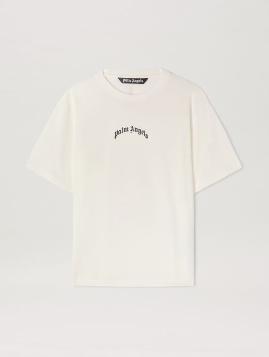 PALM ANGELS  Curved logo Oversize T-shirt OFF WHITE - BLACK PMAA089S25JER004