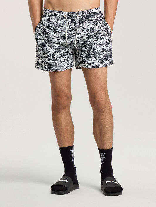 Palm Waves Swim Shorts PALM ANGELS Palm Waves Swim Shorts BLACK - OFF WHITE PAMFD03F26FB01