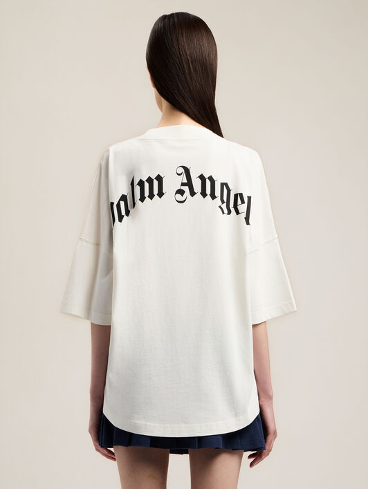 PALM ANGELS Curved Logo Over T-Shirt OFF WHITE BLACK PWAA07CS26JER002