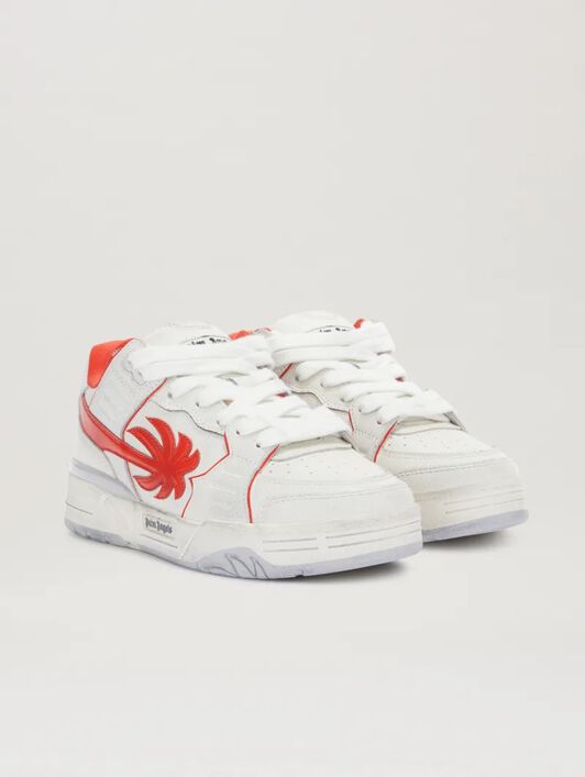 PALM ANGELS  Washed Venice Sneaker WHITE - CORAL RED PMIA101S25LEA002