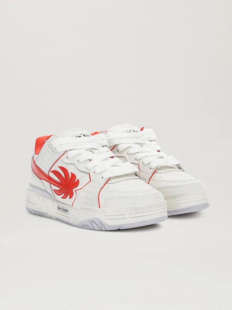 PALM ANGELS  Washed Venice Sneaker WHITE - CORAL RED PMIA101S25LEA002