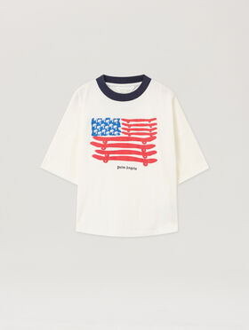 PALM ANGELS Palms Flag Over Tshirt S/S OFF WHITE - RED PBAA002F25JER003