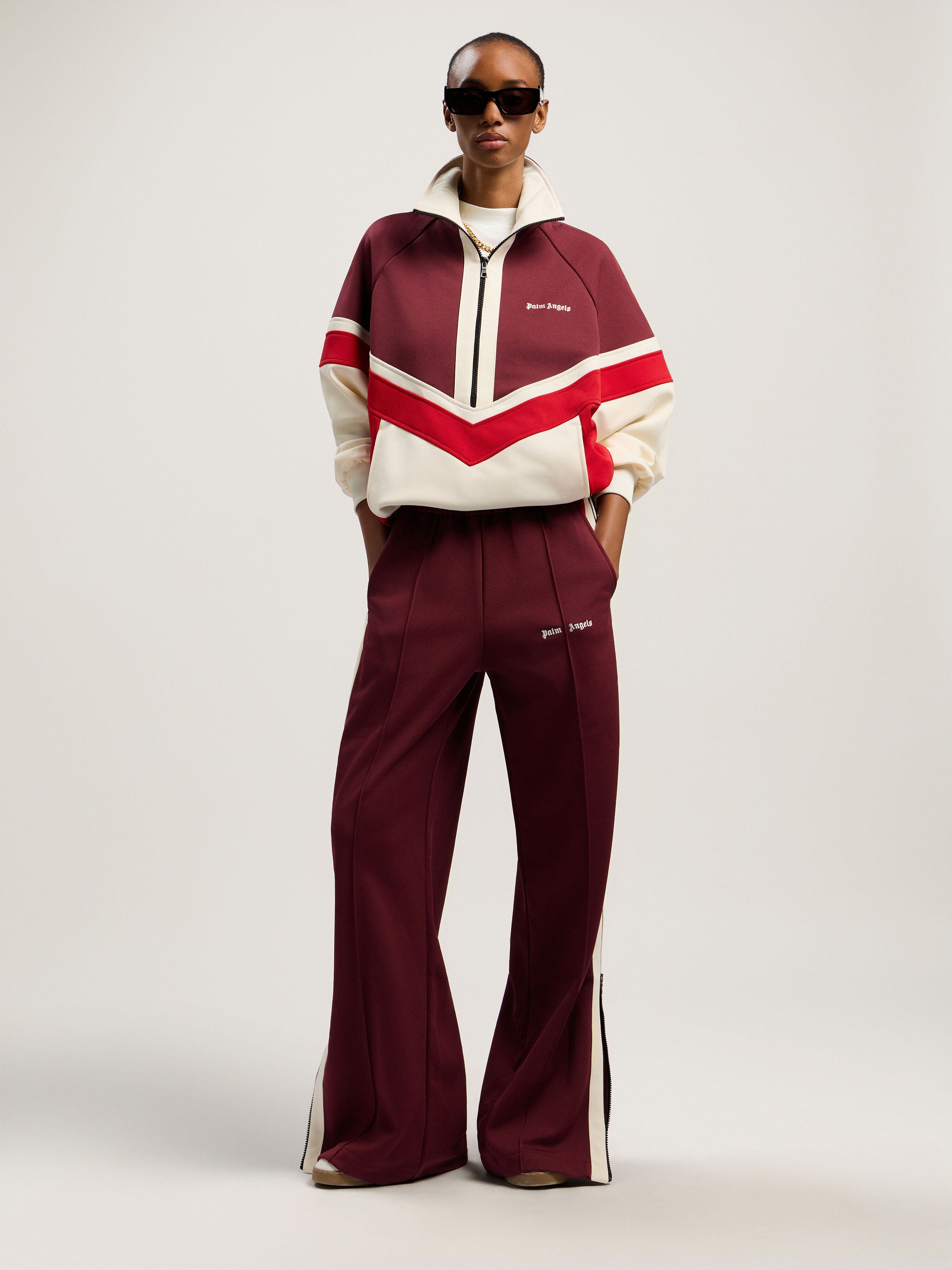 PALM ANGELS Colorblock Anorak Track Jacket BURGUNDY - OFF WHITE PWBD067F25FAB001