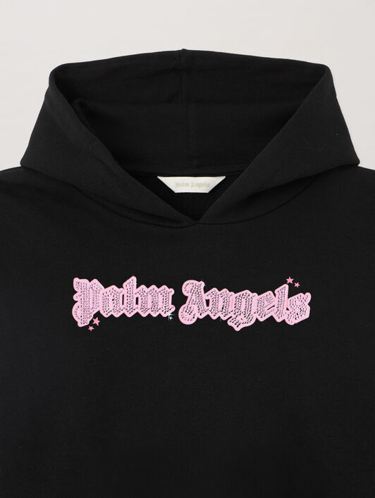 PALM ANGELS Shiny Studs Crop Hoodie NERO/BLACK PGBB006S26FLE001