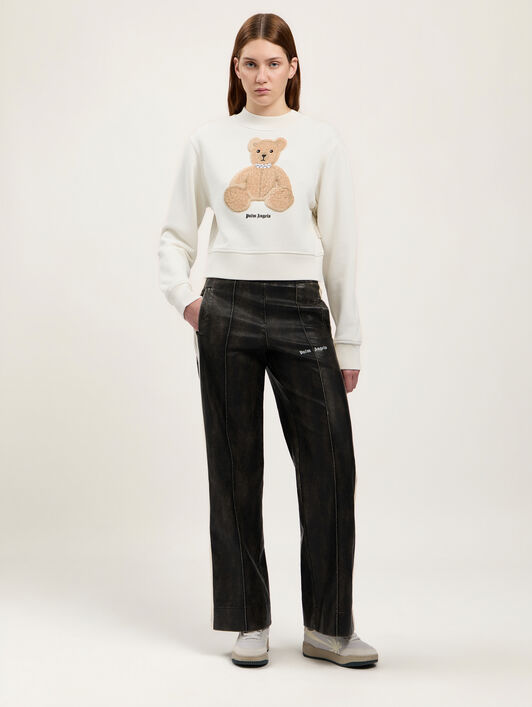 PALM ANGELS Bear Fitted Sweatshirt OFF WHITE BROWN PWBA016S26FLE006