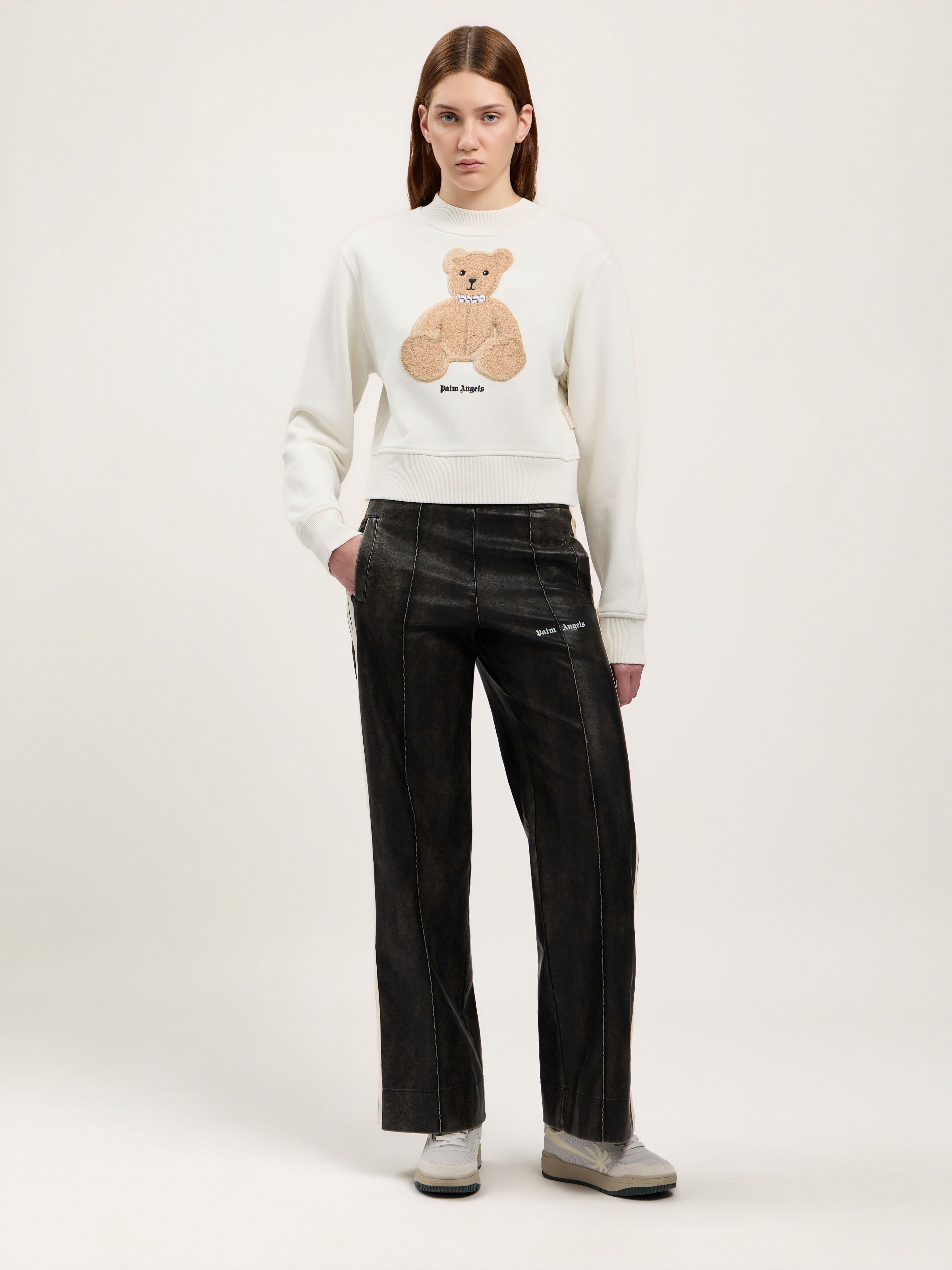 PALM ANGELS Bear Fitted Sweatshirt OFF WHITE BROWN PWBA016S26FLE006