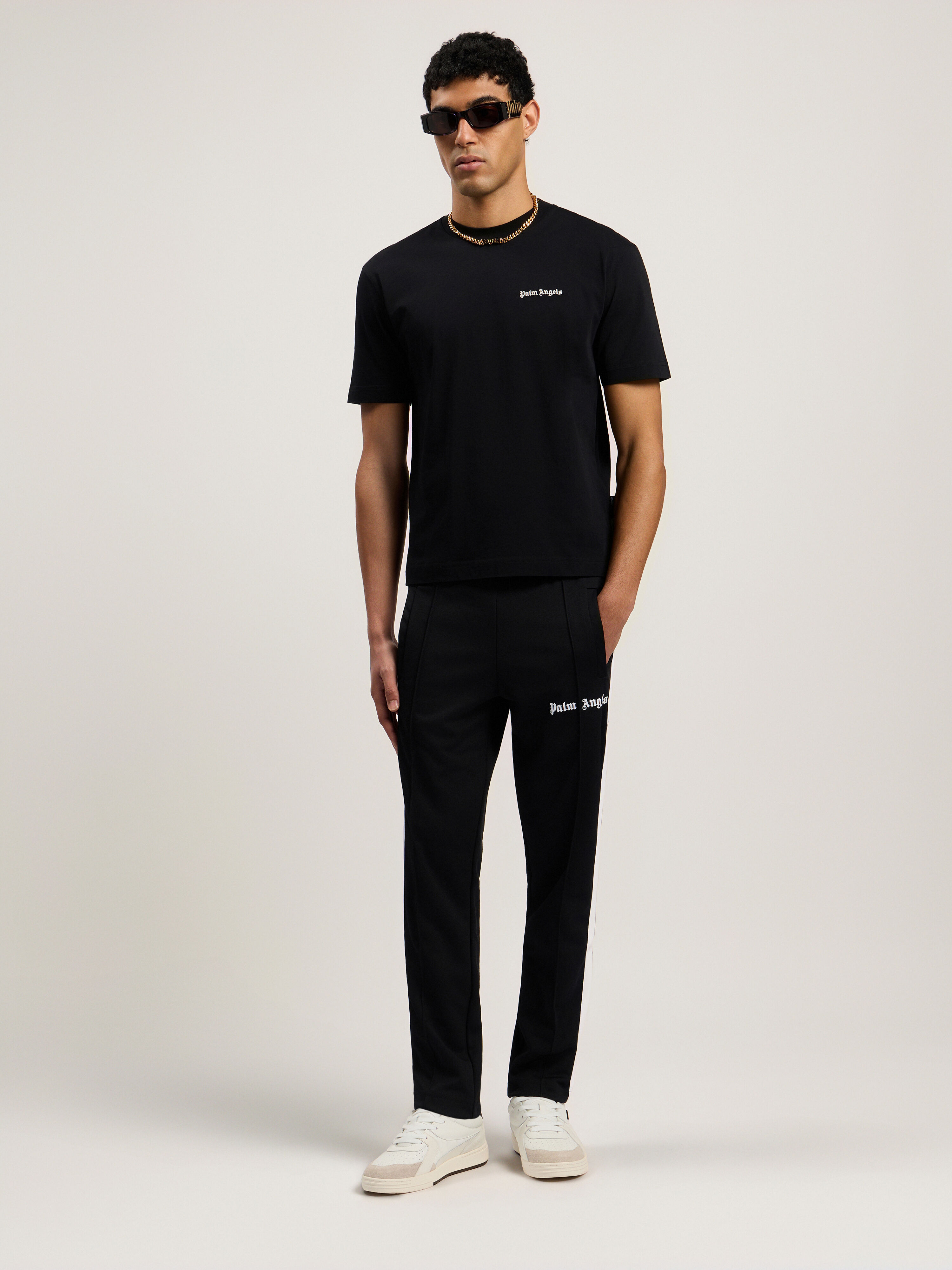 PALM ANGELS Slim Track Pants BLACK WHITE PMCJ005C99FAB002