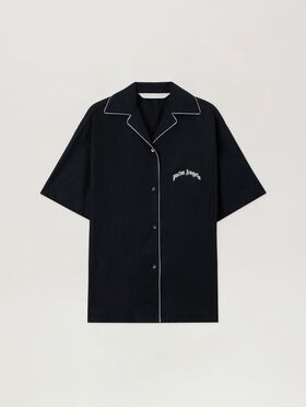 PALM ANGELS Curved Logo Bowling Shirt BLACK OFF WHITE PWGG005S26FAB001