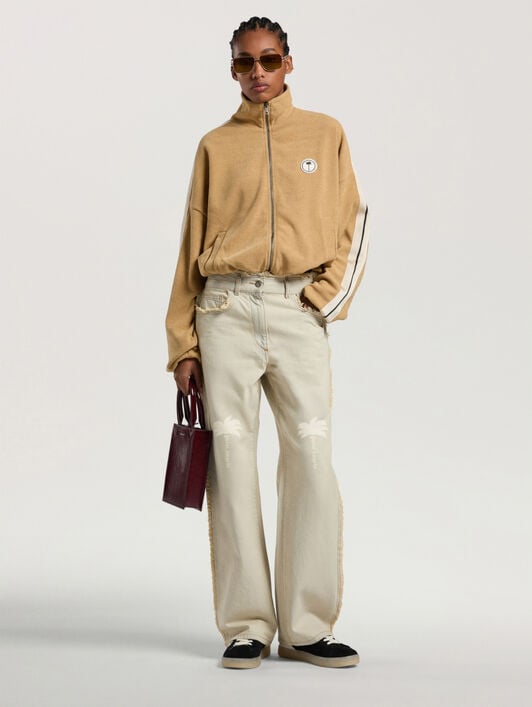 Palm Tree Chenille Track Jacket PALM ANGELS Palm Tree Chenille Track Jacket KAKI - OFF WHITE PAWBD04W26FB01