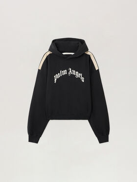 PALM ANGELS Curved Logo Track Crop Hoody BLACK - OFF WHITE PWBB076F25FLE006