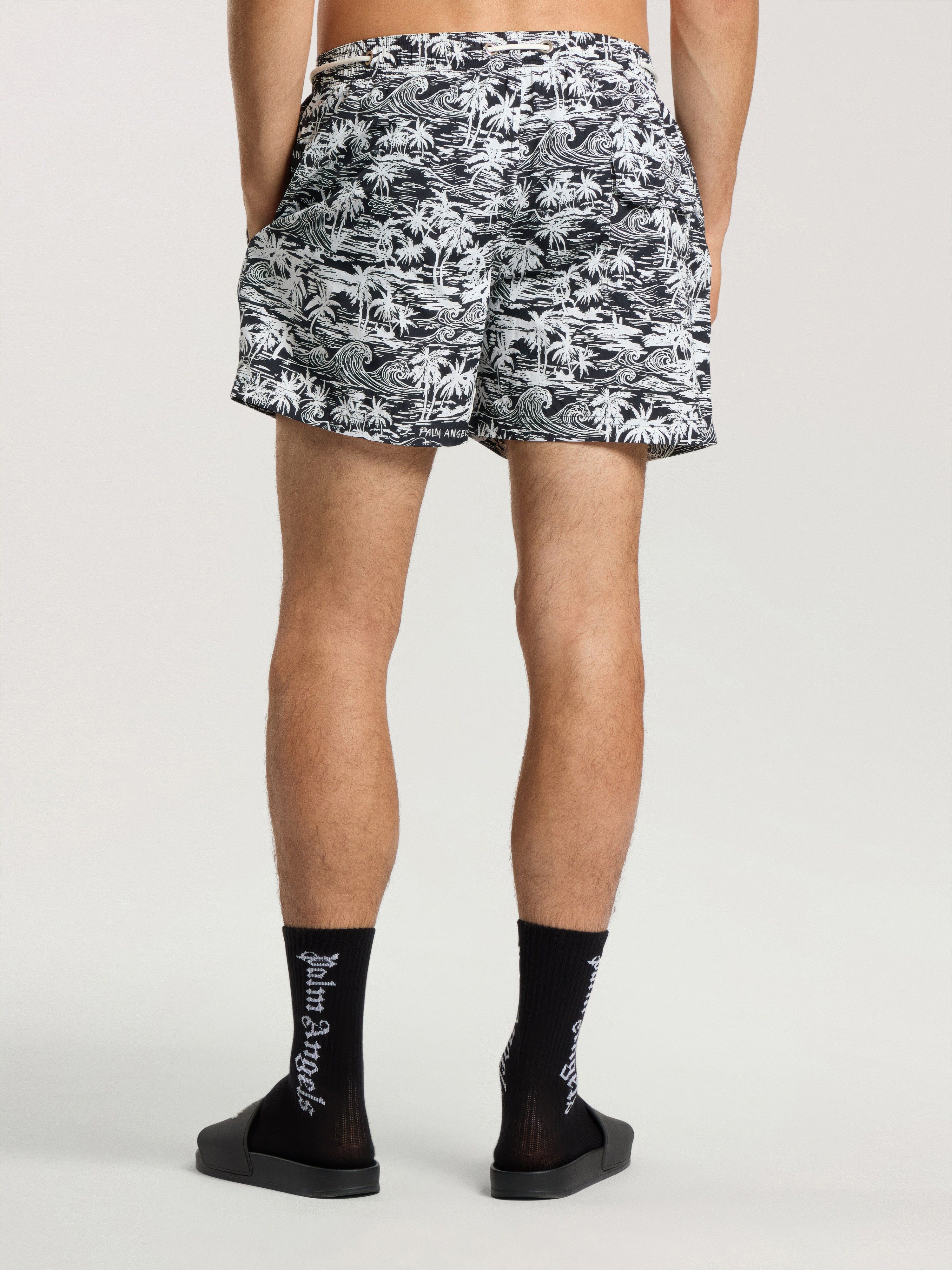 Palm Waves Swim Shorts PALM ANGELS Palm Waves Swim Shorts BLACK - OFF WHITE PAMFD03F26FB01