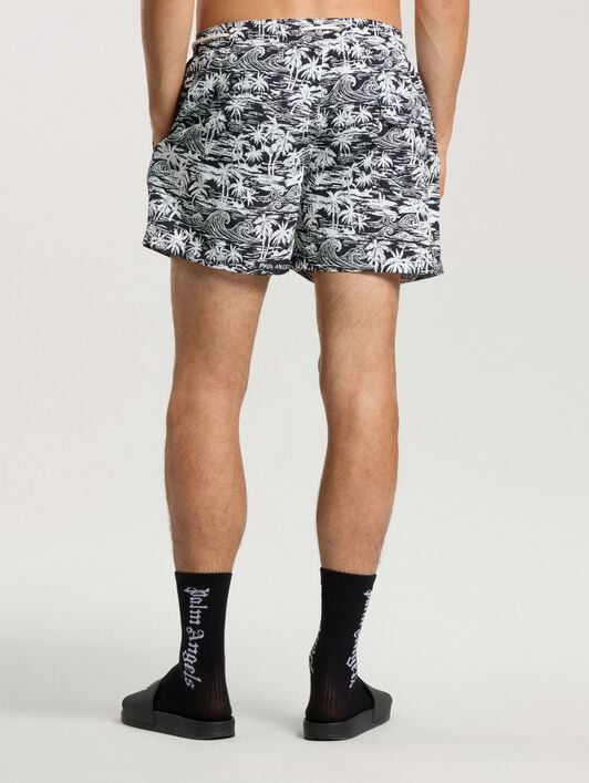 Palm Waves Swim Shorts PALM ANGELS Palm Waves Swim Shorts BLACK - OFF WHITE PAMFD03F26FB01