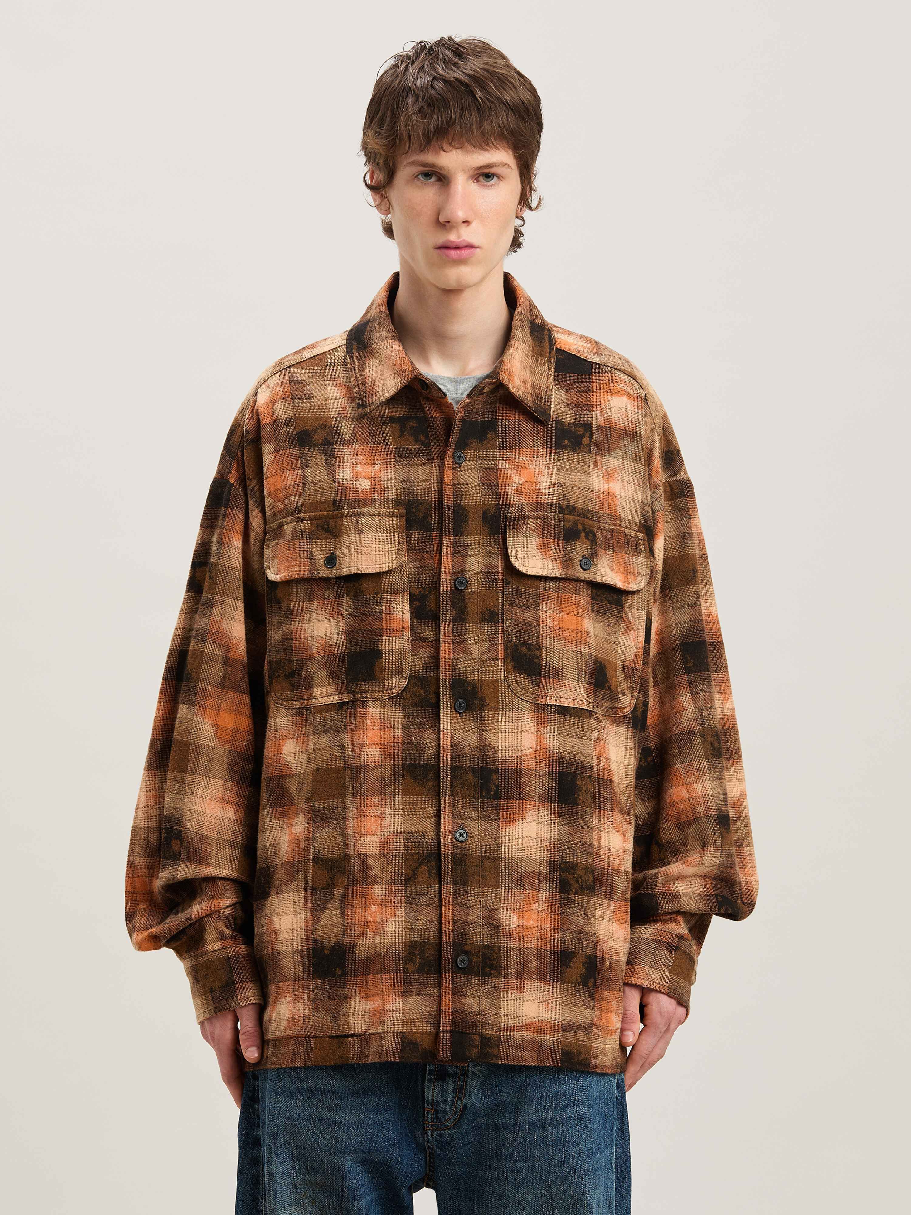 PALM ANGELS  Bear in Mind Check shirt ORANGE - BROWN PMGE043S25FAB001