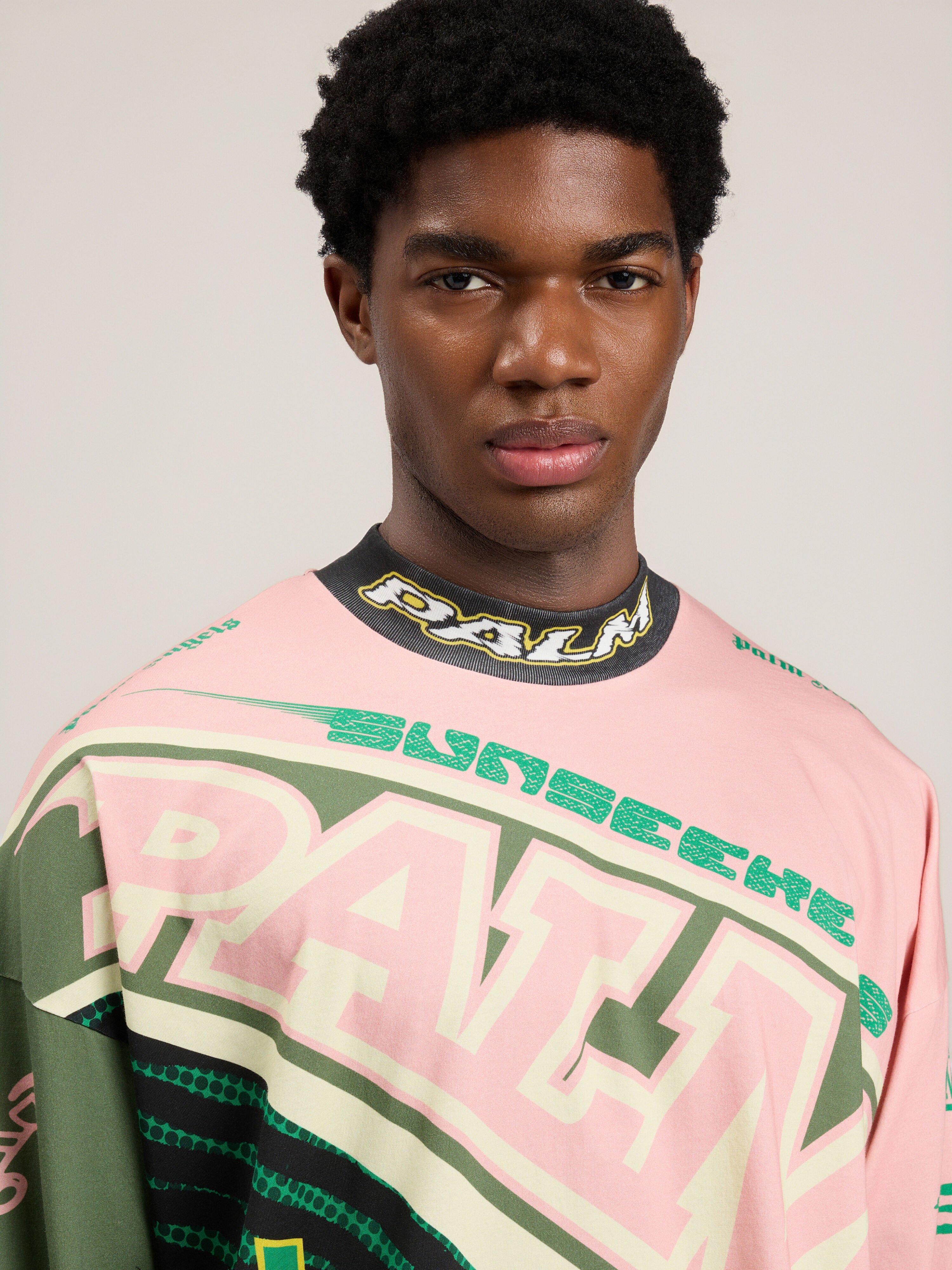 PALM ANGELS Racing Loose Long-Sleeved T-Shirt PINK GREEN PMAB05IS26JER001