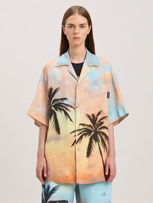PALM ANGELS  Sunrise palm bowling shirt MULTICOLOR - BLACK PWGG005S25FAB002