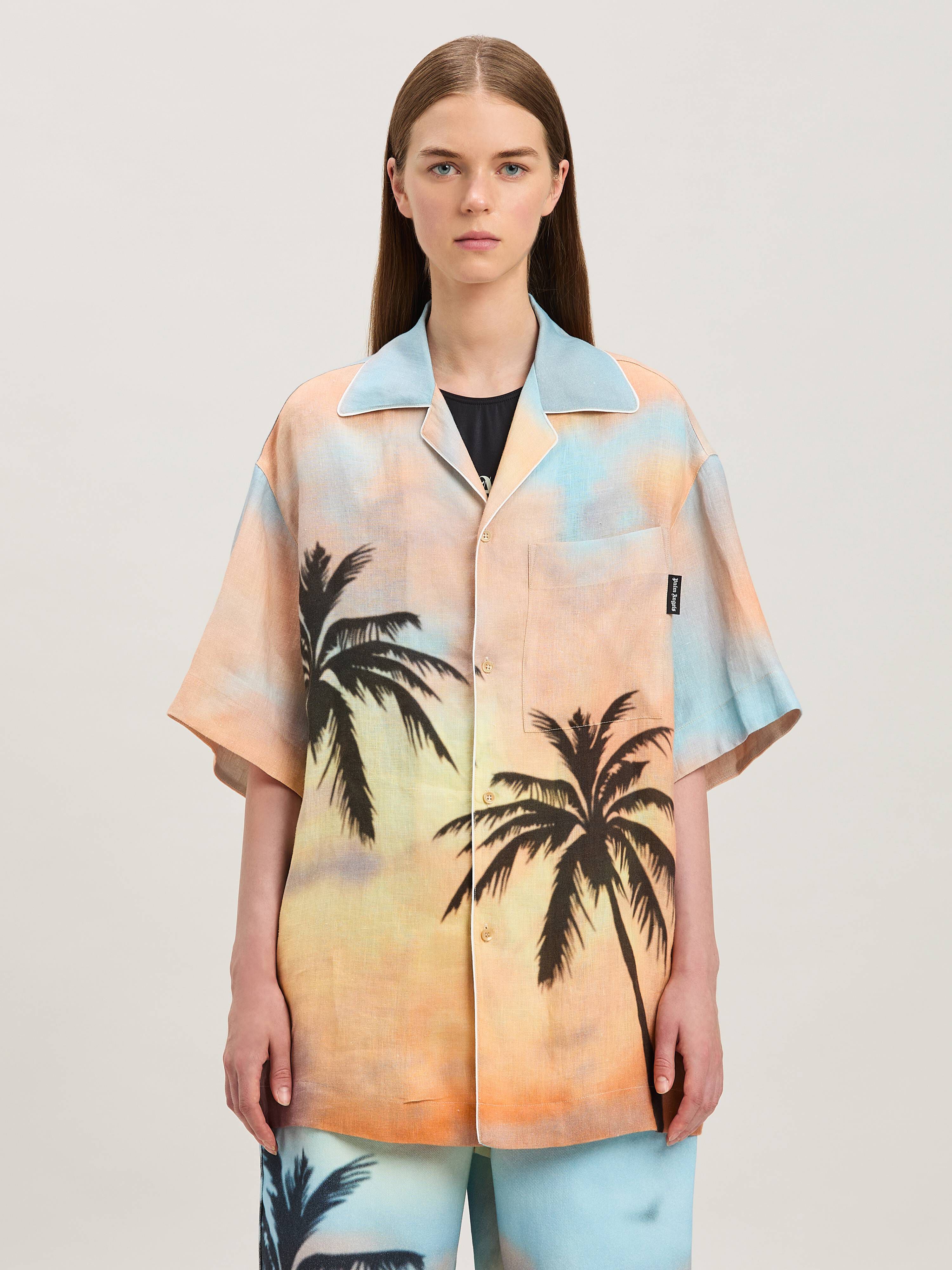 PALM ANGELS  Sunrise palm bowling shirt MULTICOLOR - BLACK PWGG005S25FAB002