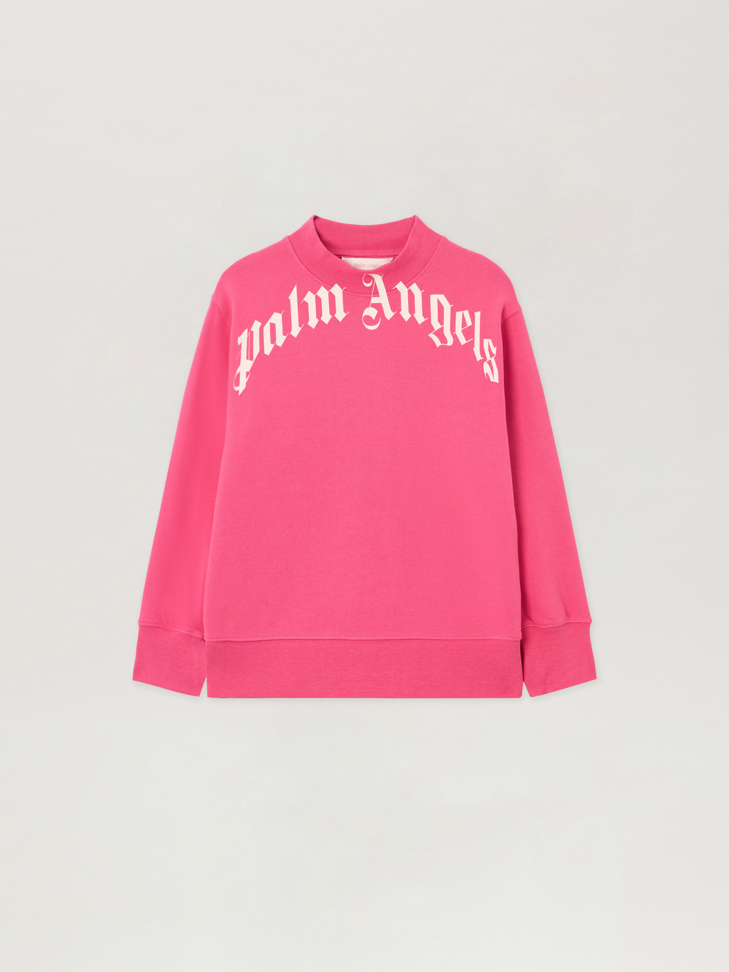Curved Logo Crewneck Sweatshirt in FUCSIA/FUCHSIA | Palm Angels®