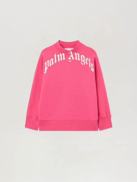 PALM ANGELS Curved Logo. Crewneck FUCSIA/FUCHSIA PGBA013S26FLE001