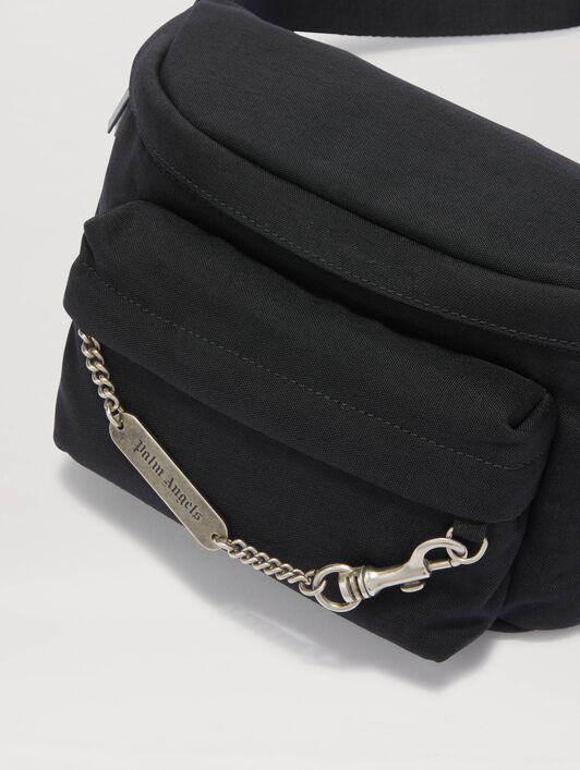 PALM ANGELS  Metallic logo plate fanny pack BLACK PMNO00AS25FAB001