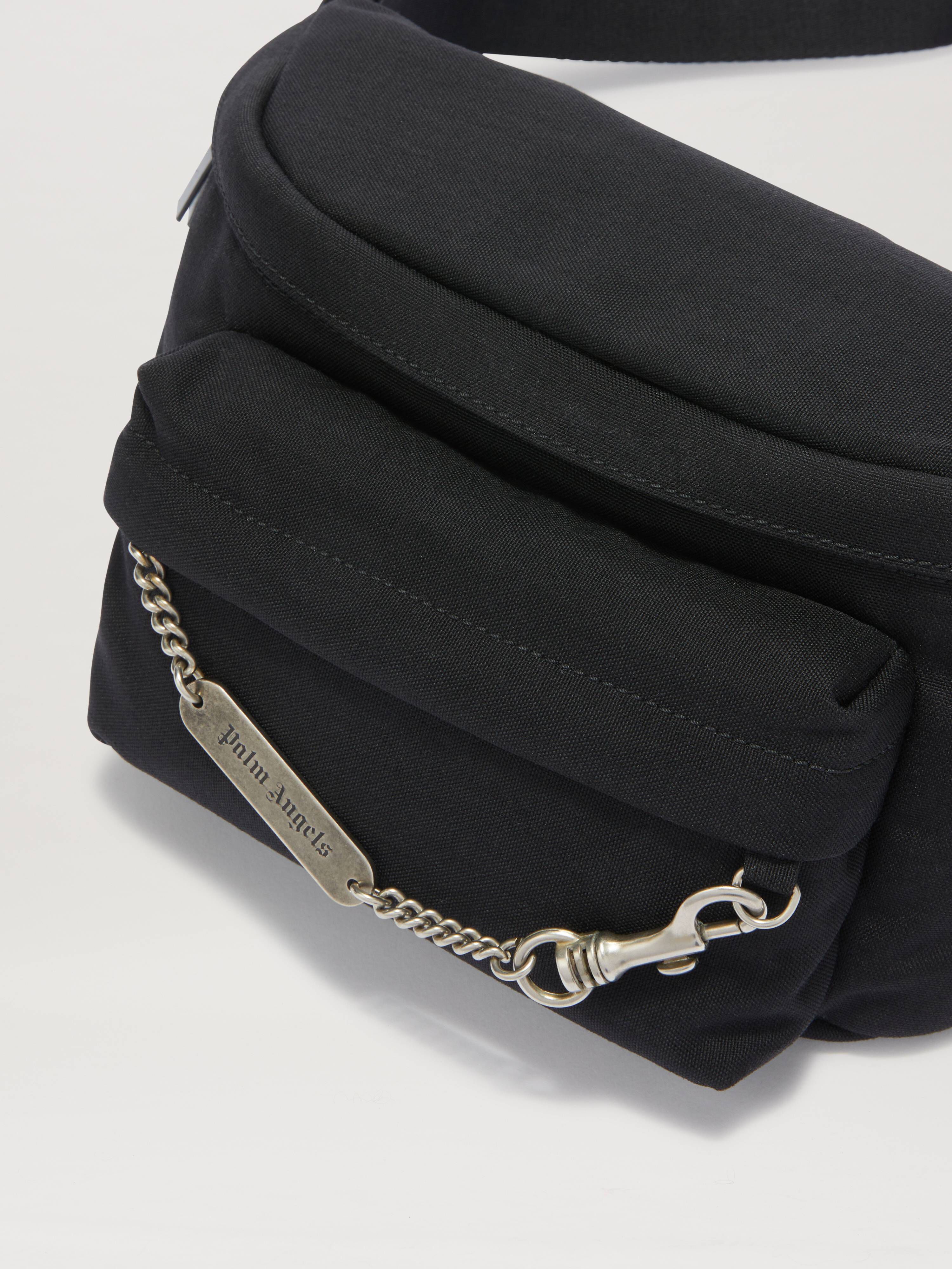 PALM ANGELS  Metallic logo plate fanny pack BLACK PMNO00AS25FAB001