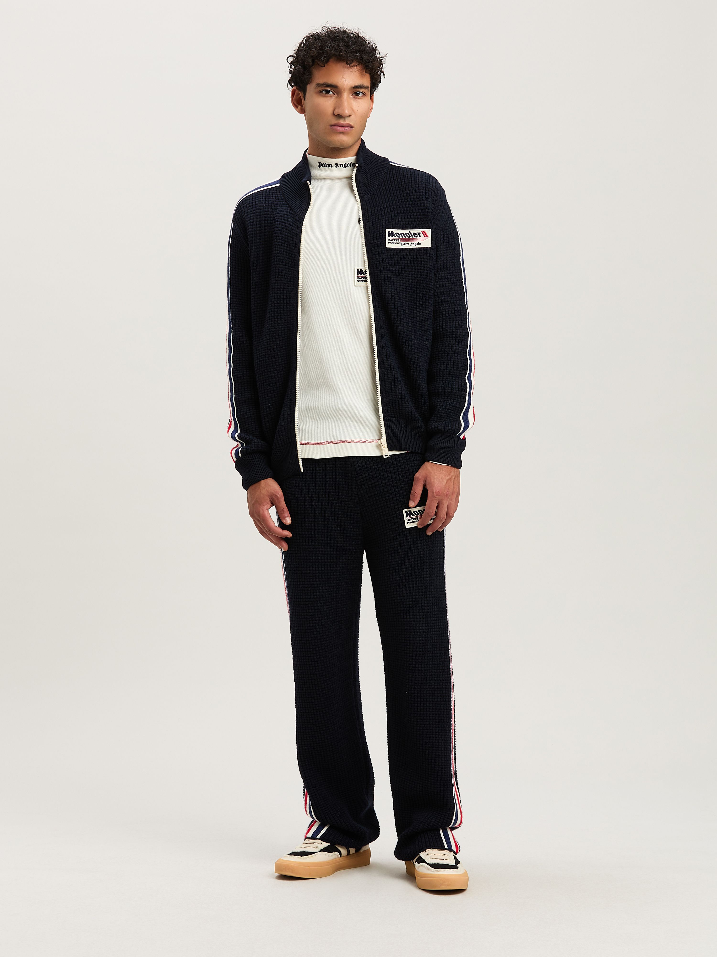 PALM ANGELS  Racing Cardigan Moncler x Palm Angels NAVY BLUE - WHITE PMHB036T25KNI001