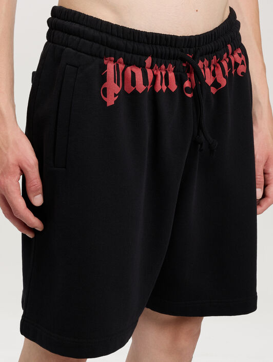 PALM ANGELS Waist Logo Sweatshorts BLACK RED PMCI019S26FLE001