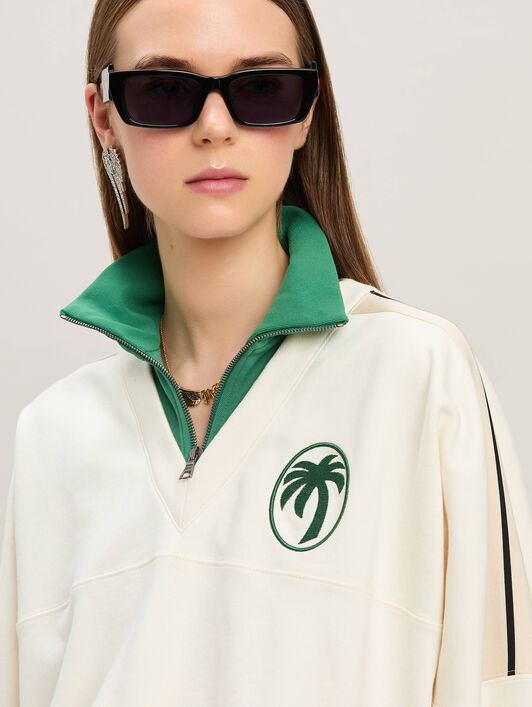 PALM ANGELS  Oval Palm Sweatshirt OFF WHITE - FOREST GREEN PWBA055S25FLE001